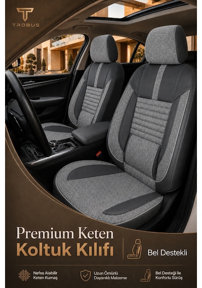 Vw Golf 2003+ Uyumlu Apex Linen Bel Destekli Keten Füme Siyah Koltuk Kılıfı