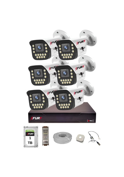 Fury 6 Lı Sesli 15 Warm Led Gece Renkli Görüş Su Geçirmez Güvenlik Kamerası Seti 1tb