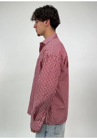 Zaee 404 Baskılı Kareli Oversize Gömlek bordo