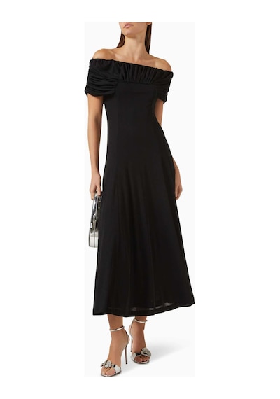 Eegen Studio Rahat Fitli Marrgot Örgü Midi Elbise - Off Shoulder, Şık Ve Çok Yönlü Tasarım Siyah
