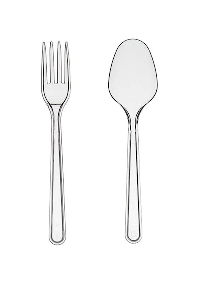 Omeyva 23 Cm. Plastik Mika Şeffaf Sorfa Piknik Seti - 12 Kişilik Tabak Bardak Çatal Kaşık Takımı