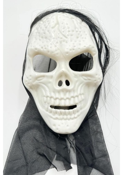 Beysüs Halloween Maske İskelet Kuru Kafa Tüllü Siyah Beyaz