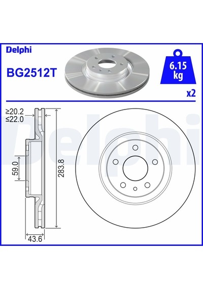 Fren Disk - Fiat Qubo, Doblo, Croma, Fiorino, 156, Spider, Gt, Gtv, 164 - Delphı-bg2512t