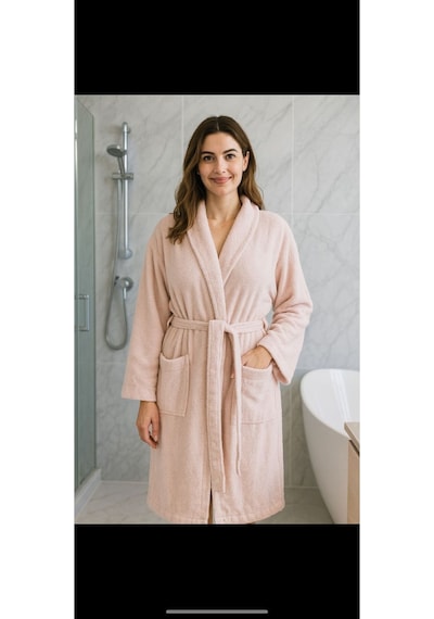 Unisex %100 Pamuklu Kapüşon'lu Bornoz Toz Pembe