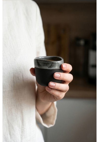 Must Bej/mavi Stoneware El Yapımı Mug & Türk Kahvesi Karışık 2li Set 8632 Siyah Beyaz