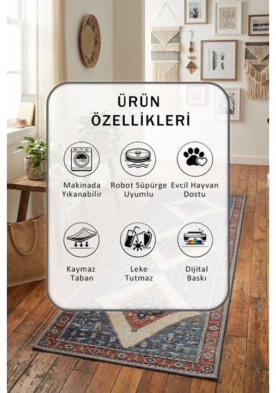 A-24 Dijital Baskılı Kaymaz Yıkanabilir Yolluk Antrasit