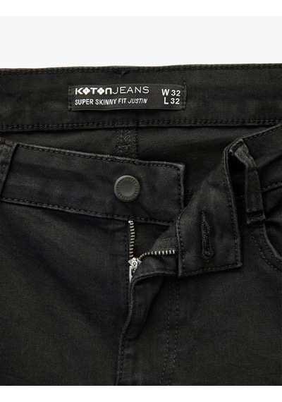 Koton Normal Bel Pamuklu Cepli Super Skinny Fit Jean Pantolon Siyah 6sam40074nd Siyah