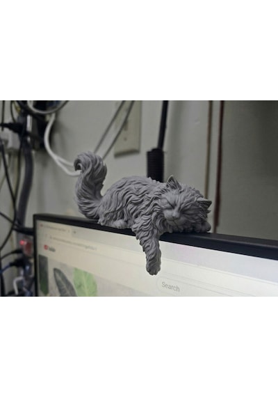 Monitör Üstü Dekoratif Uyuyan Kedi Figürü - Uzun Tüylü Ekran Arkadaşı