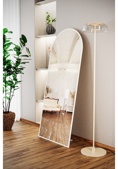 Evdemo Pamir Beyaz Metal Çerçeveli Ayaklı Oval Boy Aynası 180x70 Cm Beyaz