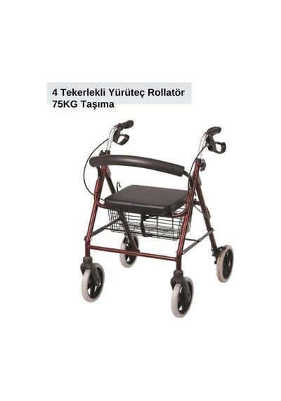 Kırmızı 4 Tekerlekli Hasta Yürüteci Rollatör