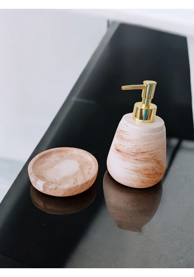 Marble Bej Serisi Beton Sıvı Ve Katı Sabunluk Seti Gri