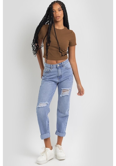 Madmext Kahverengi Basic Crop Kadın Tişört Mg1772-kahverengi Kahverengi