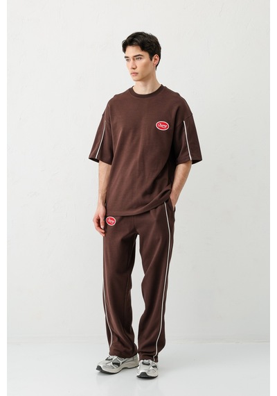 Oversize Baskılı Eşofman Takım V90-21 Kahverengi