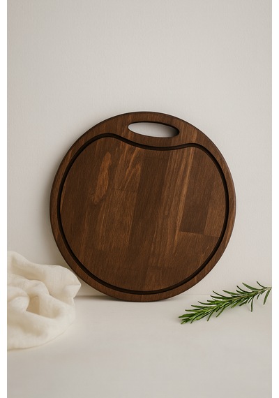 Fam Wood Art Ahşap Yuvarlak Saplı Kesme Tahtası Pizza Tabağı Sunumluk Kahverengi