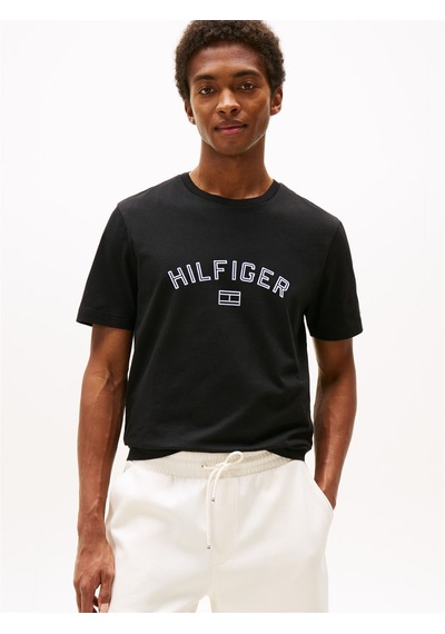 Tommy Hilfiger Hılfıger Flock Tee Erkek Siyah T-shirt - Mw0mw39357