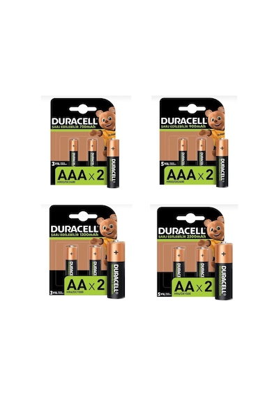 Duracell 750 mAh + 900 mAh + 1300 mAh + 2500 mAh Ni-MH Şarj Edilebilir Pil 2 x 4'lü
