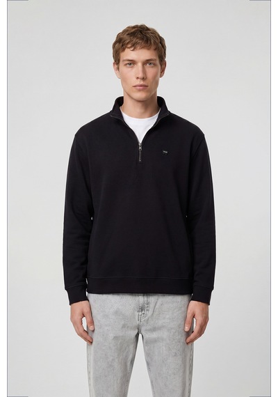 Wrangler Pamuklu Regular Fit Dik Yaka Fermuarlı Selanik Örgü Sweatshirt Siyah