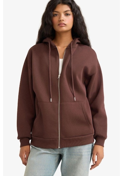 Defacto Oversize Geniş Kalıp Kapüşonlu Fermuarlı Sweatshirt V4233az25wnbn341 Kahve