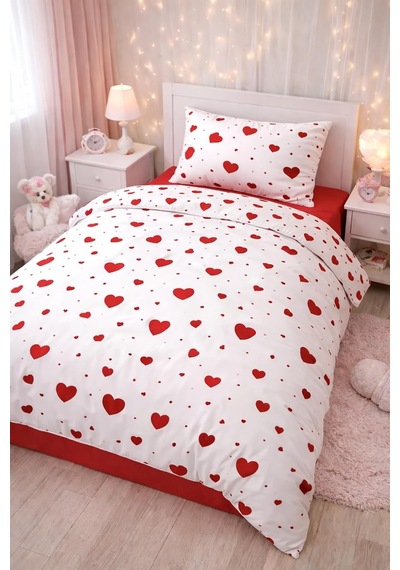 Tr Lüks%80 Pamuklu Tek Kişilik Nevresim Takımı Çocuk Desen Kırmızı Araba Desen + Lastikli Çarşaf +1 Adet Yast Genel