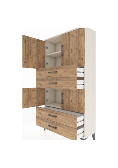 Arges Dolap 3 Raflı 4 Çekmeceli 4 Kapaklı 88x30x163 Aytaşı-çam Aytaşı
