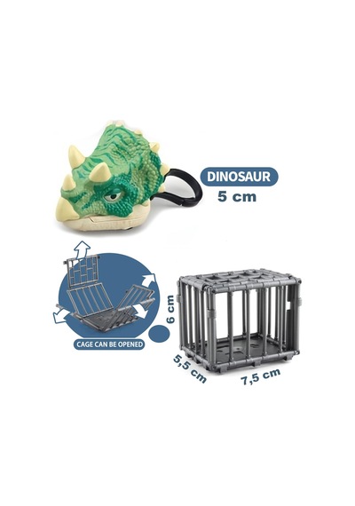 Kafeste Triceratops Mini Dinozor Arabası Anahtarlık Oyuncak Çek Bırak Dinozor