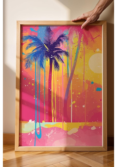 Tropikal Gün Batımı Pop Art Çerçeveli Tablo - Pop Art Poster Tablo