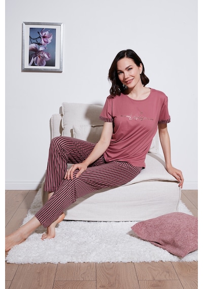 Lela Yumuşak Dokulu Bisiklet Yaka Bayan Pijama Takımı 6097605 Pudra-Siyah Lela Yumuşak Dokulu Bisiklet Yaka Bayan Pijama Takımı 6097605 Pudra-Siyah