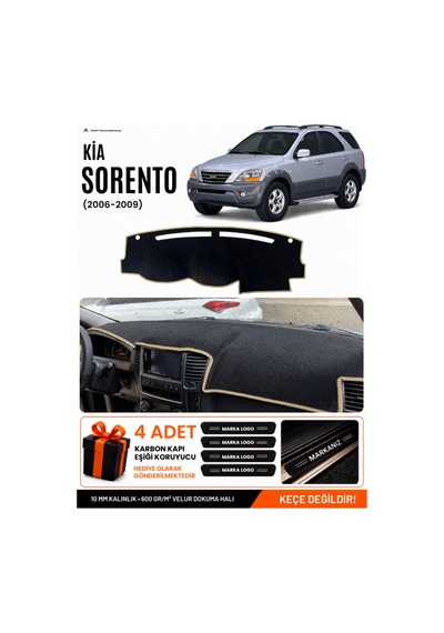 Kia Sorento 2006-2009 Uyumlu Torpido Koruma, Torpido Örtüsü, Torpido Kılıfı - Siyah-bej - Kı018