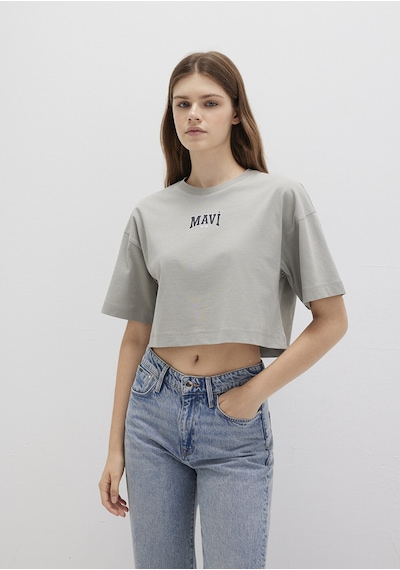 Mavi - Mavi Logo Baskılı Gri Crop Tişört 1613411-70112 Gri