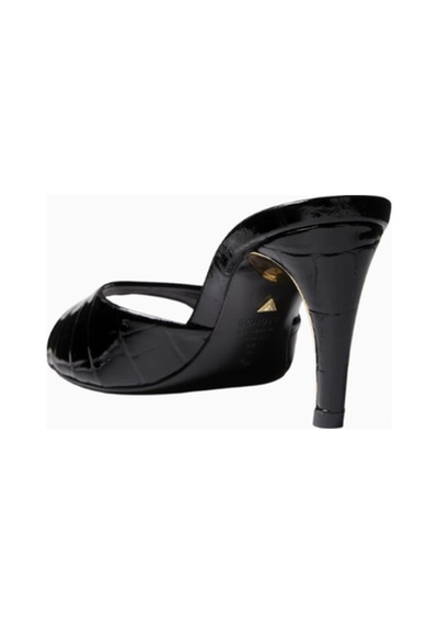 Schutz 80mm Topuklu Krokodil Dokulu Deri Curve Mules, Modern Ve Gösterişli Tasarım Siyah