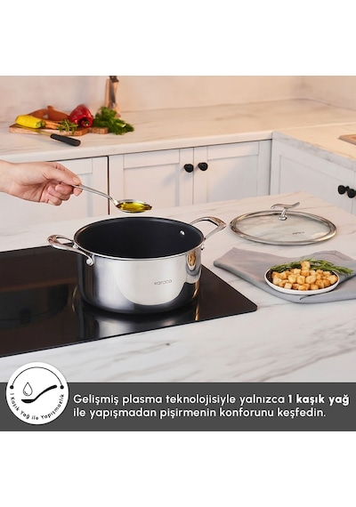 Karaca Plasma Steel 316+ 3Ply Yanmaz Yapışmaz Çelik Tencere 24 cm