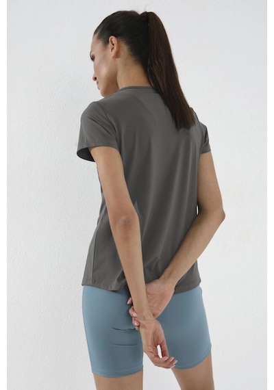 Tommy Life Koyu Gri Basic Kısa Kol Standart Kalıp O Yaka Kadın T-shirt - 97144 Haki