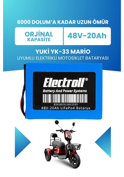 Yuki Yk-33 Mario Batarya Standart Kapasite Lifepo4 48v 20ah Elektrikli Motorsiklet Bataryası