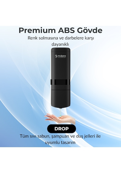 Mulpex 480 Ml Siyah Duvara Monte Sıvı Sabun Dispenseri Premium Kalite Abs Gövde, Anahtarlı, Şık Ve Güvenli Siyah