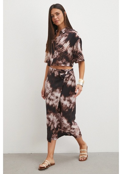 Uterpe Brown Mocha Tie Dye Cropped Shirt Bej