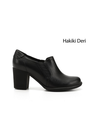 Gönderi(R) Gönderi R Siyah Orta Kalın Topuklu Hakiki Deri Ayakkabı Siyah