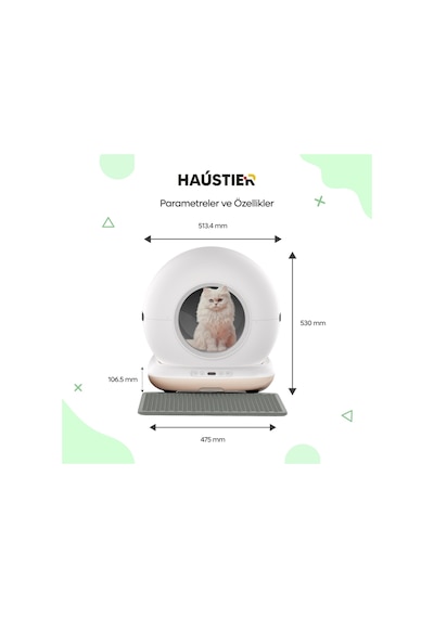 Haustier Cb002 Bej Kameralı Akıllı Otomatik Kedi Tuvaleti, App İle Uzaktan Kontrol, 72lt Hazne, 7lt Çöp Haznesi