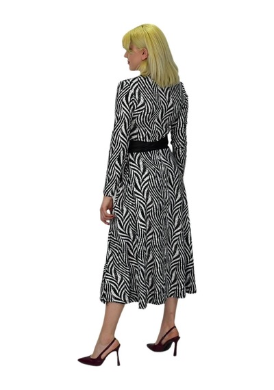 Kadın Viskon Zebra Desenli V Yaka Elbise Bgl-st03535 001