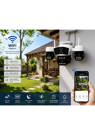 X5tech Rx-95w Wifi 3 Lensli 12 Volt 2a Kablosuz Güvenlik Kamerası+combo 64gb Hafıza Kartı+adaptör Se