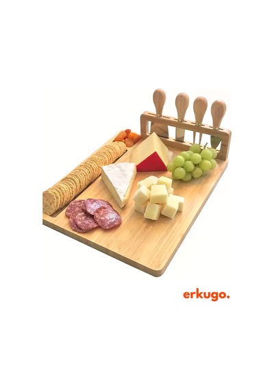 5 Parça Bambu Peynir Sunum Tahtası Ve Çatal - Spatula -mini Spatula - Bıçak Seti, Peynir Kesim Panosu, Sunum Seti Bambu