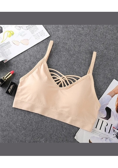 Günlük Kullanım Önü Bağlama Detaylı Padli Yumuşak Bralet Bej