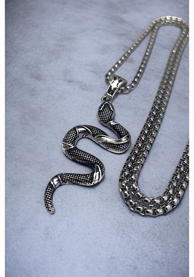 Gümüş Kaplama Krom-çelik Erkek Kolyesi California Milk Snake Yılan Madalyon Beyaz