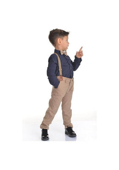 Buse&Eylül Bebe Krem Papyonlu Pantolon Askılı Erkek Çocuk Takımı