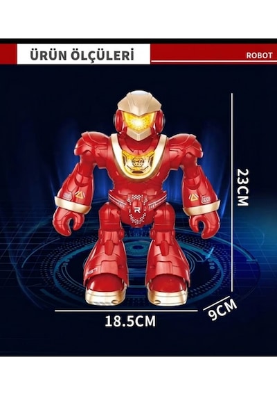 Uzaktan Kumandalı Akıllı Robot Oyuncak - Işıklı, Müzikli, Dans Eden Programlanabilir, 23cm Kırmızı