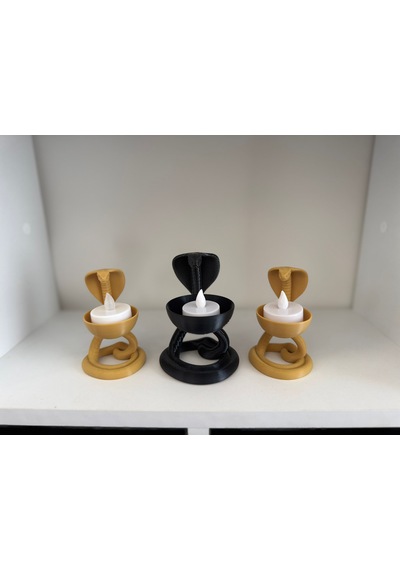3'lü Kobra Figürlü Tealight Mumluk Seti Gold Mat Siyah Dekoratif Yılan Mumluk Gold - Siyah