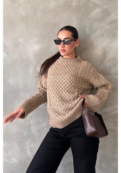 Madmext Vizon Bisiklet Yaka Örme Triko Kazak Mg2262 Vizon