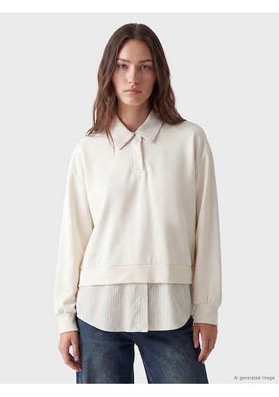 Lcw Modest Bej Gömlek Yaka Soft Touch Kadın Sweatshirt Tunik