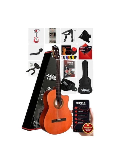 Midex Cg390M-Xbag Klasik Gitar 4/4 Sap Ayarlı Kesik Kasa Çanta + Tuner + Askı + Capo + Metod + Pena
