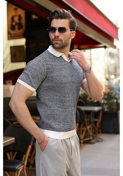 Madmext Beyaz Polo Yaka Regular Fit Erkek Triko Tişört E7496