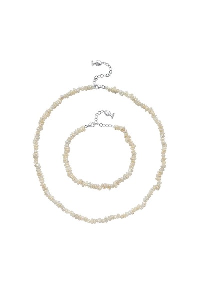 5,5 Mm Bahreyn İnci Kolye Bileklik İkili Set 40 Cm / Beyaz Gümüş